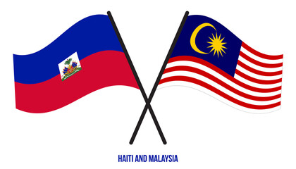 Haiti and Malaysia Flags Crossed And Waving Flat Style. Official Proportion. Correct Colors.