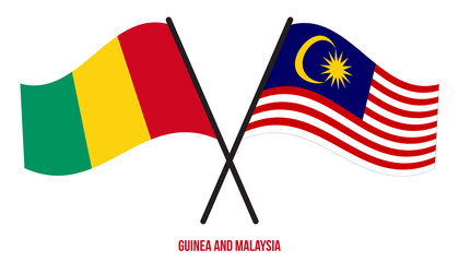 Guinea and Malaysia Flags Crossed And Waving Flat Style. Official Proportion. Correct Colors.