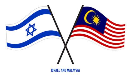 Israel and Malaysia Flags Crossed And Waving Flat Style. Official Proportion. Correct Colors.