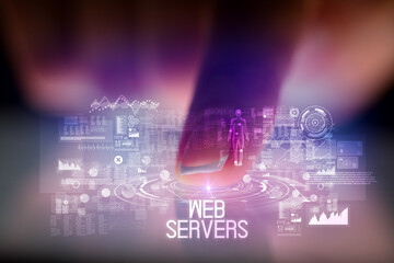 Finger touching tablet with web technology icons concept