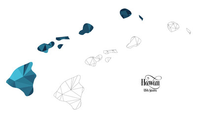 Low Poly Map of Hawaii State (USA). Polygonal Shape Vector Illustration.