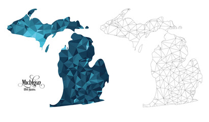 Low Poly Map of Michigan State (USA). Polygonal Shape Vector Illustration. - obrazy, fototapety, plakaty