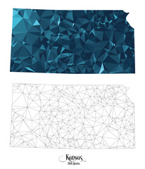 Low Poly Map of Kansas State (USA). Polygonal Shape Vector Illustration.