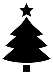 Christmas tree icon with star. Pine tree silhouette. Vector illustration isolated on white background.