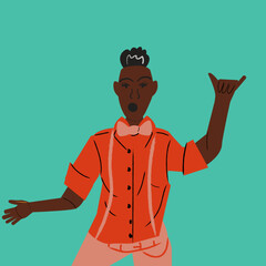 Lesbian woman rocking out in a bowtie