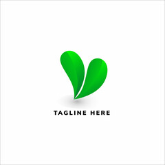 Letter V heart eco leave logo icon template design element trendy design