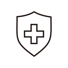  medical shield line icon, simple immune system badge flat design vector pictogram