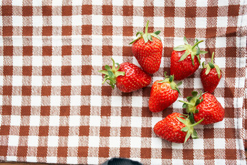 fresh strawberry summer fruit vitamins dessert checkered tablecloth