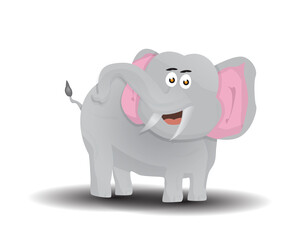 Cute baby elephant cartoon smiling gray color isolated