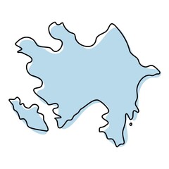 Stylized simple outline map of Azerbaijan icon. Blue sketch map of Azerbaijan  illustration