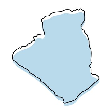 recommend clip art: Stylized simple outline map of Algeria icon. Blue sketch map of Algeria  illustration