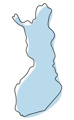 Obraz premium Stylized simple outline map of Finland icon. Blue sketch map of Finland illustration