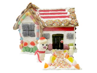 Christmas Gingerbread house isolated on white background, Graphic art tools, Xmas Cake