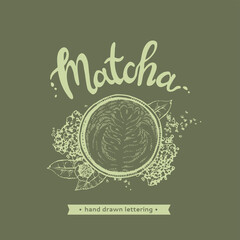 Hand-drawn lettering coffee matcha with picture.