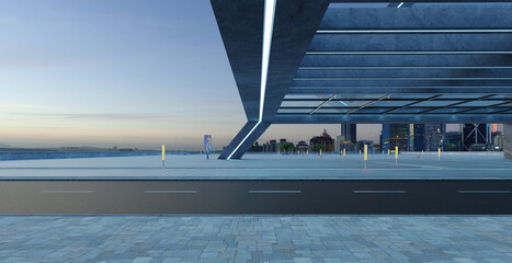 Naklejka premium Roadside street view with modern rooftop building