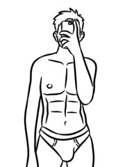 black and white of cute man cartoon for coloring