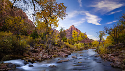 Zion national park with sunset