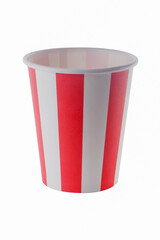 paper cup with red and white stripes, isolated on a white background