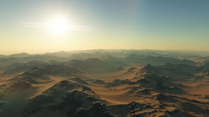 beautiful view from an exoplanet, a view from an alien planet, a computer-generated surface, a fantastic view of an unknown world, a fantasy world 3D render