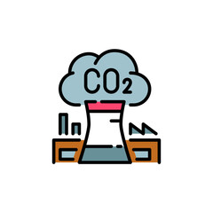 Factory polluting air with CO2. Emission causing global warming. Pixel perfect, editable stroke colorful icon