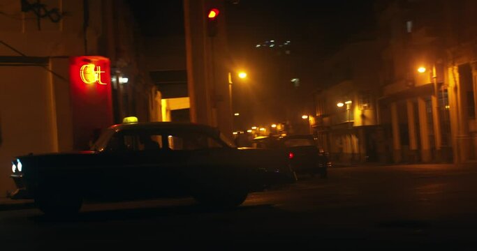 taxi car at night In Havana, Cuba