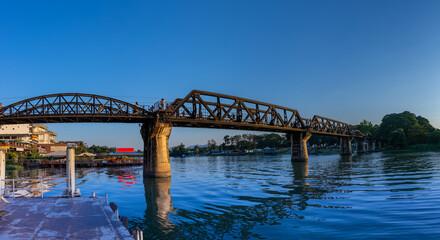 Fototapeta na wymiar Panorama views of Bridge on River Kwai Kanchanaburi Thailand where British and Australian prisoners of war where held by the Japanese.