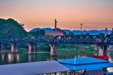 Panorama views of Bridge on River Kwai Kanchanaburi Thailand where British and Australian prisoners of war where held by the Japanese.