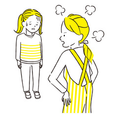 手描き1color　母親に叱られる女の子