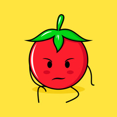 cute tomato character with intimidation expression and sit down. green, red and yellow. suitable for emoticon, logo, mascot