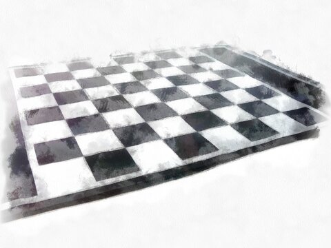 black and white checkerboard on a white background watercolor style illustration impressionist painting.