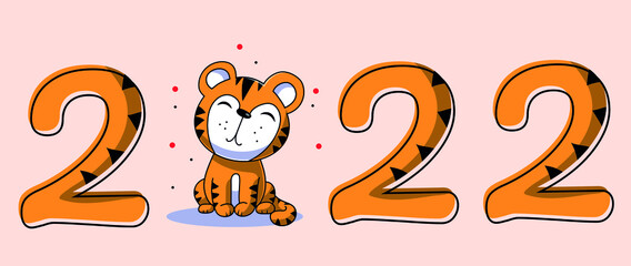 illustration with tiger cartoon and symbol of the year, eastern calendar