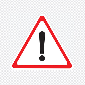 Naklejki Danger icon, Caution symbol, Exclamation sign. Isolated exclam risk triangle on transparent background. Colored warning alert concept design. Vector illustration to PNG
