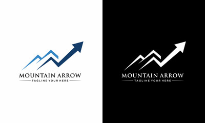 Mountain Arrow logo suitable for any field of business such as economy, exchange, marketing, stock marketing and real-estate. on a black and white background.