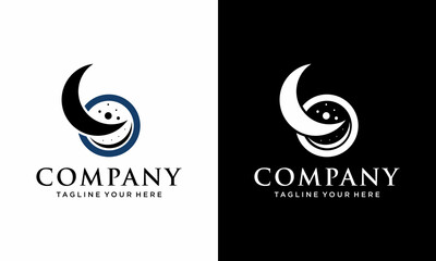 Elegant crescent moon logo design icon vector template. on a black and white background. 