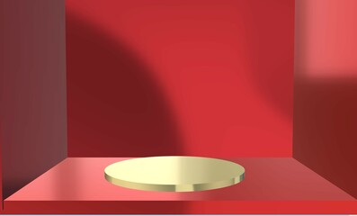 3d illustration golden podium stage in abstract red room