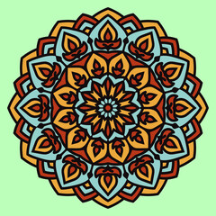 abstract decorative flower mandala art with diwali lamp boho style vintage color vector design element