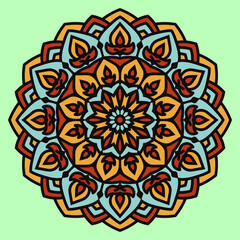 abstract decorative flower mandala art with diwali lamp boho style vintage color vector design element