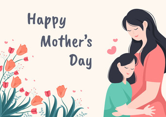 Happy Mother Day Flat Design Illustration. Mother Holding Baby or with Their Children Which is Commemorated on December 22 for Greeting Card and Poster