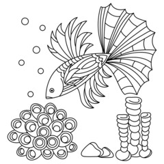 Goldfish for coloring page. Hand drawn vector illustration.