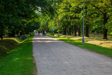 Fototapeta na wymiar Alley in the Central Park of Culture and Leisure Dubki city of Sestroretsk, St. Petersburg
