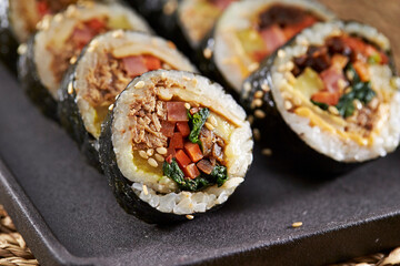 Kimbap, Cheese Vegetable Gimbap on a Plate 