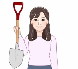ピンクの長袖を着た主婦のイラスト