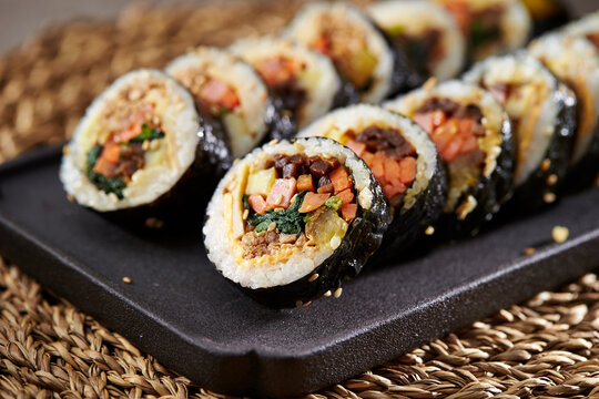 Kimbap, Cheese Vegetable Gimbap on a Plate 