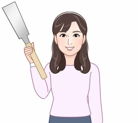 ピンクの長袖を着た主婦のイラスト