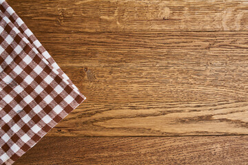 wooden table plaid tablecloth decoration kitchen top view