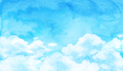 Fototapeta na wymiar 青空と雲の水彩のベクターイラスト背景