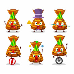 Cartoon character of orange candy wrappers with various circus shows