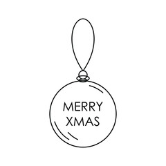 Christmas ball toy logo icon Merry Xmas lettering Tree sign Hand drawn sketch Modern linear design Children's style Fashion print clothes apparel greeting invitation card cover flyer poster ad banner