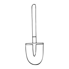 garden shovel drawn doodle. vector, minimalism, scandinavian, monochrome, nordic. garden tools. sticker, icon.
