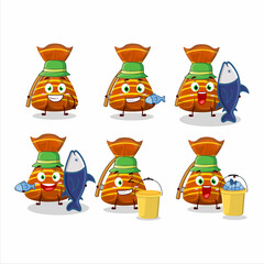 Fototapeta premium A fisherman orange candy wrappers cartoon picture catch a big fish